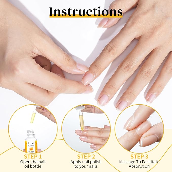 EJW Cuticle Oil for Nails, 1 Week Multi-Functional Care for Hands and Feet, Moisturizes & Strengthens Nails, Improves Hangnails & Dry Skin, Contains Jojoba Oil, Natural Ingredients, Milk and Honey