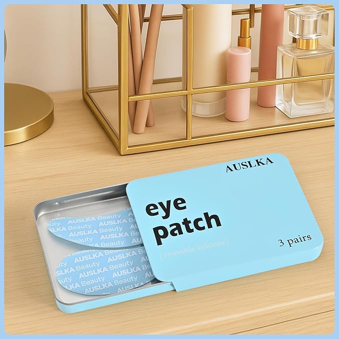 AUSLKA Reusable Under Eye Patches-3 Pairs, Silicone Reusable Eye Masks, Reusable Eye Wrinkle Patches, Silicone Eye&Face Mask for Fine Lines & Dark Circles, Storage Tin Included