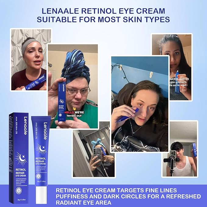 Retinol Eye Cream, Hydrating Under Eye Care Daily Wrinkle Cream, Infused with AHA30% to Smooth and Hydrate Skin, Eye Crea for Dark Circles Treatments, Reduce Under Eye Bags, Smooth Wrinkles, 1Pack