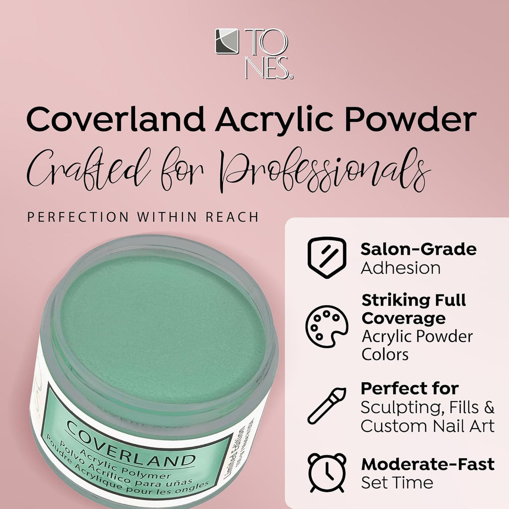 Tones Coverland Acrylic Nail Powder "Mint Cream" - Limited Edition Acrylic Powder for Nail Design, Sculpting, and Masking Nail Bed Imperfections - Professional Acrylic Nail Supplies - (1.5 Oz)