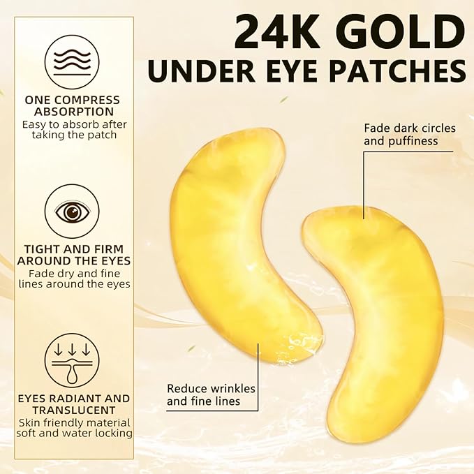 Under Eye Patches (30 Pairs) - 24K Gold Under Eye Mask Enriched with Collagen Reduce Dark Circles, Puffy Eyes, Undereye Bags, Wrinkles, Nourish Skin, Gel Under Eye Patches Gifts for Women Men