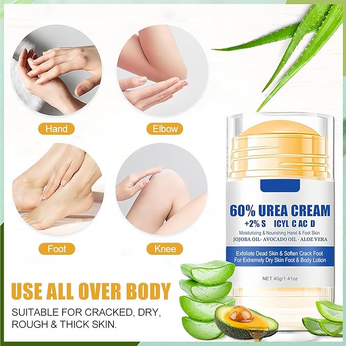 2Pcs 60% Urea Foot Cream Set, Hydrating Lotion Stick Balm, Hand and Foot Cream Urea Moisturizer, Moisturizing Cream 60 Percent for Feet Maximum Strength, 40G Each