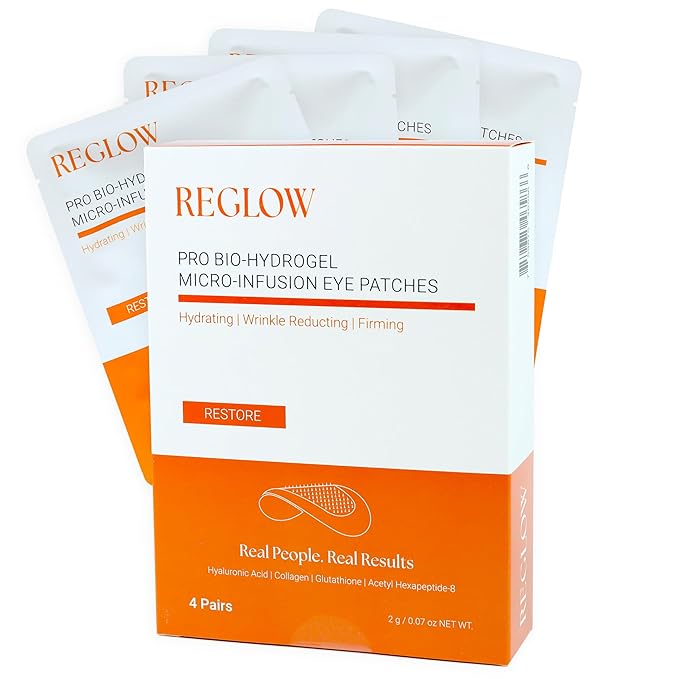 RESTORE BIO-HydroGel Micro-Infusion Eye Patches | Anti-Aging Eye Masks with Hyaluronic Acid, Collagen, Glutathione & Peptides | Reduce Wrinkles, Brighten Dark Circles & Hydrate | 4 Pairs