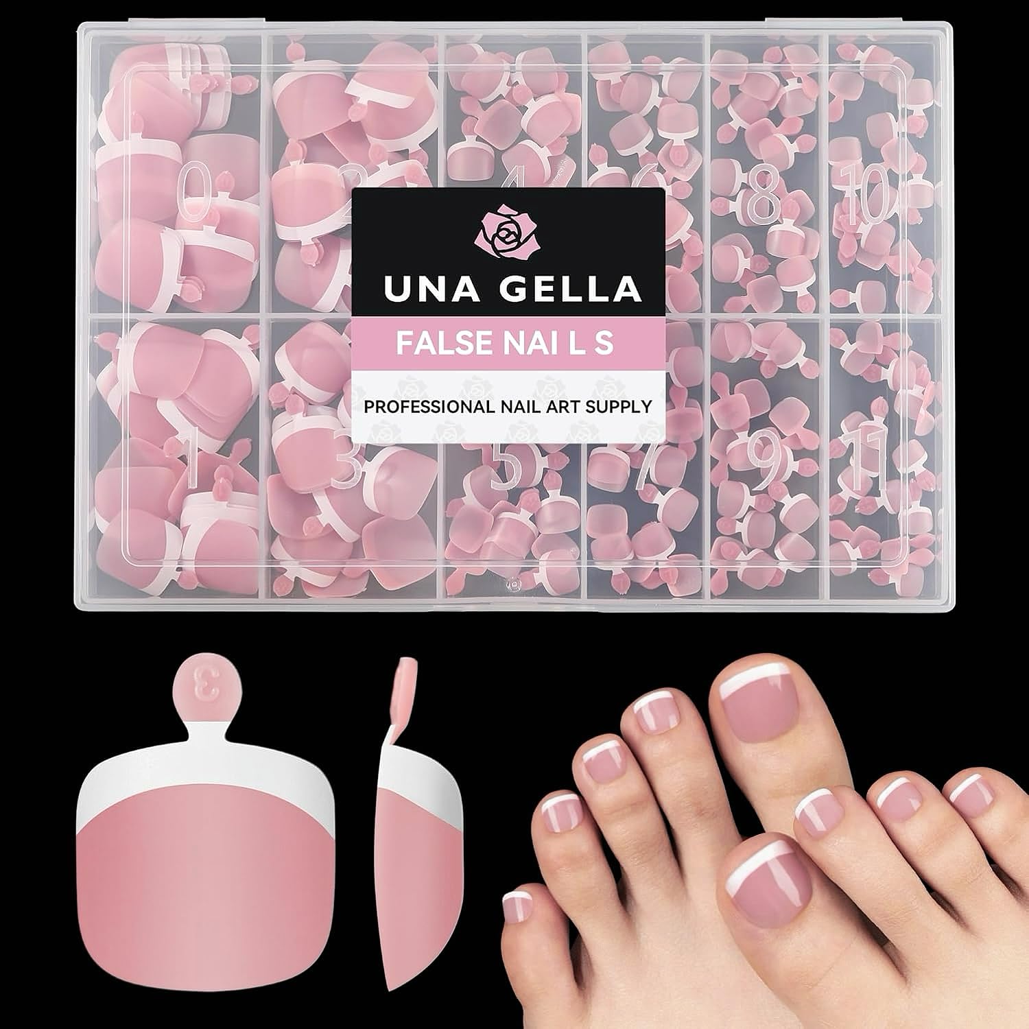 UNA GELLA French Toe Nail Press Ons 312pcs Peach Pink Full Cover Toe Nail Tips Press On Nails Soft Gel Fake Toe Nails Tips Gel Toe Nail Tips Fake Acrylic Toenails for Nail Extensions 12 Sizes