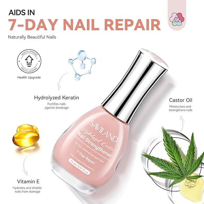 SAVILAND Advanced Nail Strengthener: Nude Air Dry Natural Concealer Foundation Polish Nail Growth for Damaged Nails Repair Weak & Thin Nails Fingernail Strengthening 15ml Women Gift