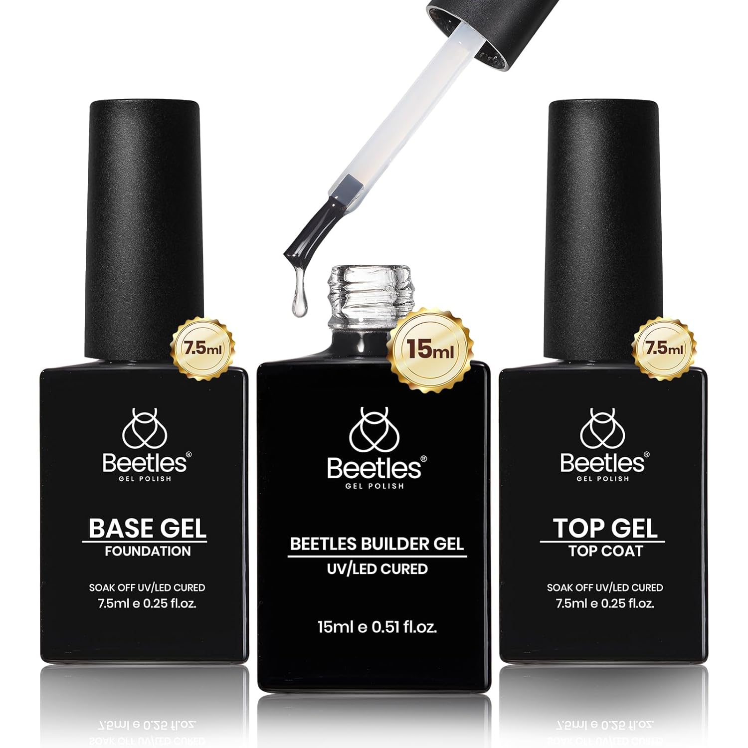 Beetles Builder Gel Set,3 Pcs 8 in 1 Nail Strengthening Apex Building Extension for Beginner DIY Salon at Home,Clear Builder Nail for Nails with Base and Top Coat Gel,UV & LED Lamp Needed