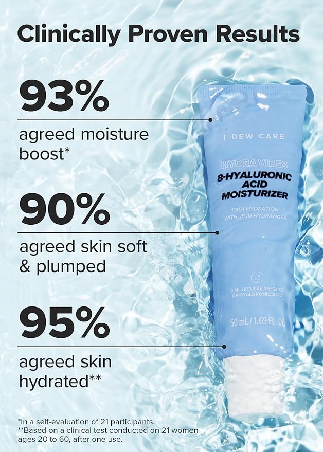 I DEW CARE Hydra Vibes 8-Hyaluronic Acid Moisturizer, 1.69 fl. oz. + Skincare Set - Vitamin To Glow Pack Bundle