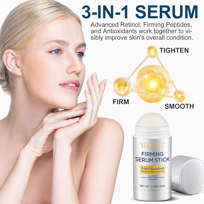 Retinol Face Stick, 3-in-1 Advanced Retinol Firming Serum Stick, Reduces Wrinkles, Smooth and Tighten Face & Neck, 30g Nourishing Anti Aging Repair Cream for All Skin Types,1.0 OZ