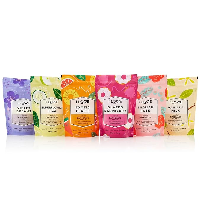 I LOVE Violet Dreams Bath Salts - Calming Bath Soak with Violet and Rose Fragrance - Relaxing Bath Salts for Sleep - Skin-Softening Formula - 17.6 oz