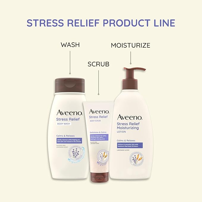 Aveeno Stress Relief Moisturizing Body Lotion with Lavender Scent & Prebiotic Oat to Calm & Relax, Non-Greasy, TSA-Approved Travel Size, 2.5 fl. oz, 12 Pack