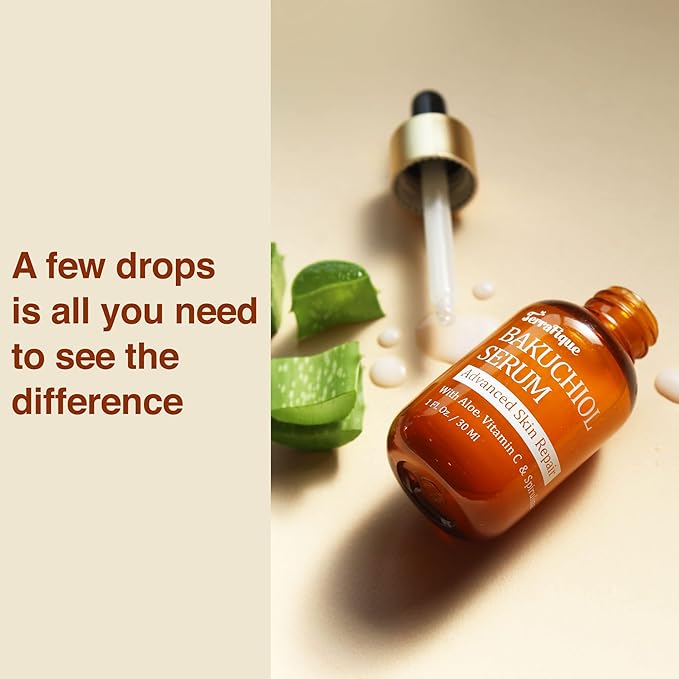 Bakuchiol Retinol Serum for Face - Retinol Alternative - Hydrating and Moisturizing - Anti Aging - Also Contains Aloe, Witch Hazel, Centella, Spirulina - 1 Fl. Oz. - Pack of 2