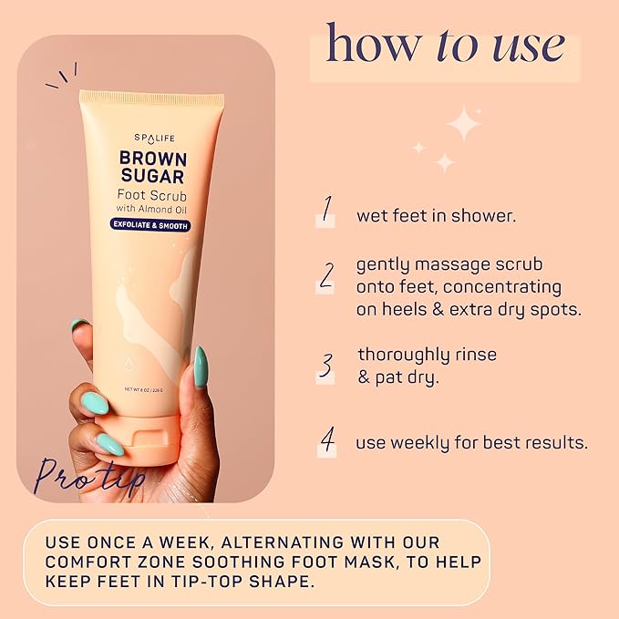 SpaLife Beauty Brown Sugar Foot Scrub – Exfoliating Foot Treatment for Dryness & Roughness – Sugar Scrub for Feet – Made with Shea Butter & Sweet Almond Oil to Soften & Smooth Skin