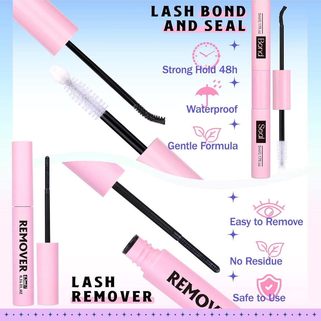 Wispy Lash Clusters Kit DIY Lash Extension Kit Natural Look C-curly Cluster Eyelash Extension Kit Volume 10-16MM Individual Eyelashes Kit with Lash Remover by Newcally