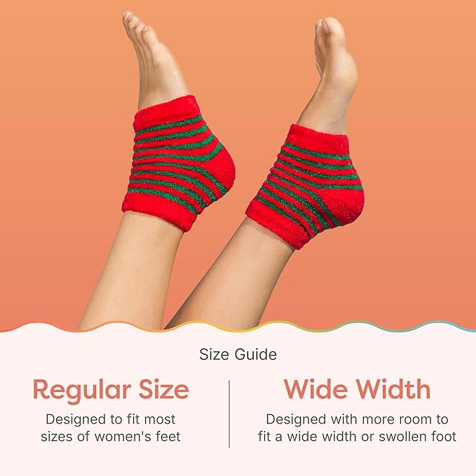 ZenToes Moisturizing Socks for Cracked Heel Treatment - Vitamin E, Olive Oil and Jojoba Oil Infused Heel Socks to Soften and Hydrate (Holiday Stripes, Regular)