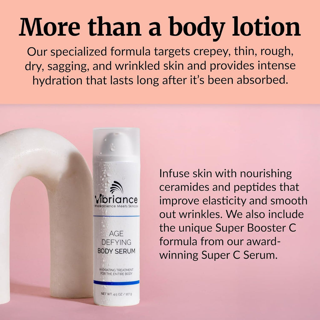 Vibriance Age Defying Body Serum, 4.5 fl oz - Anti Aging and Ultra Hydrating - Infused with Hyaluronic Acid - Fast-Absorbing Crepey Skin Corrector for Wrinkles, Dryness