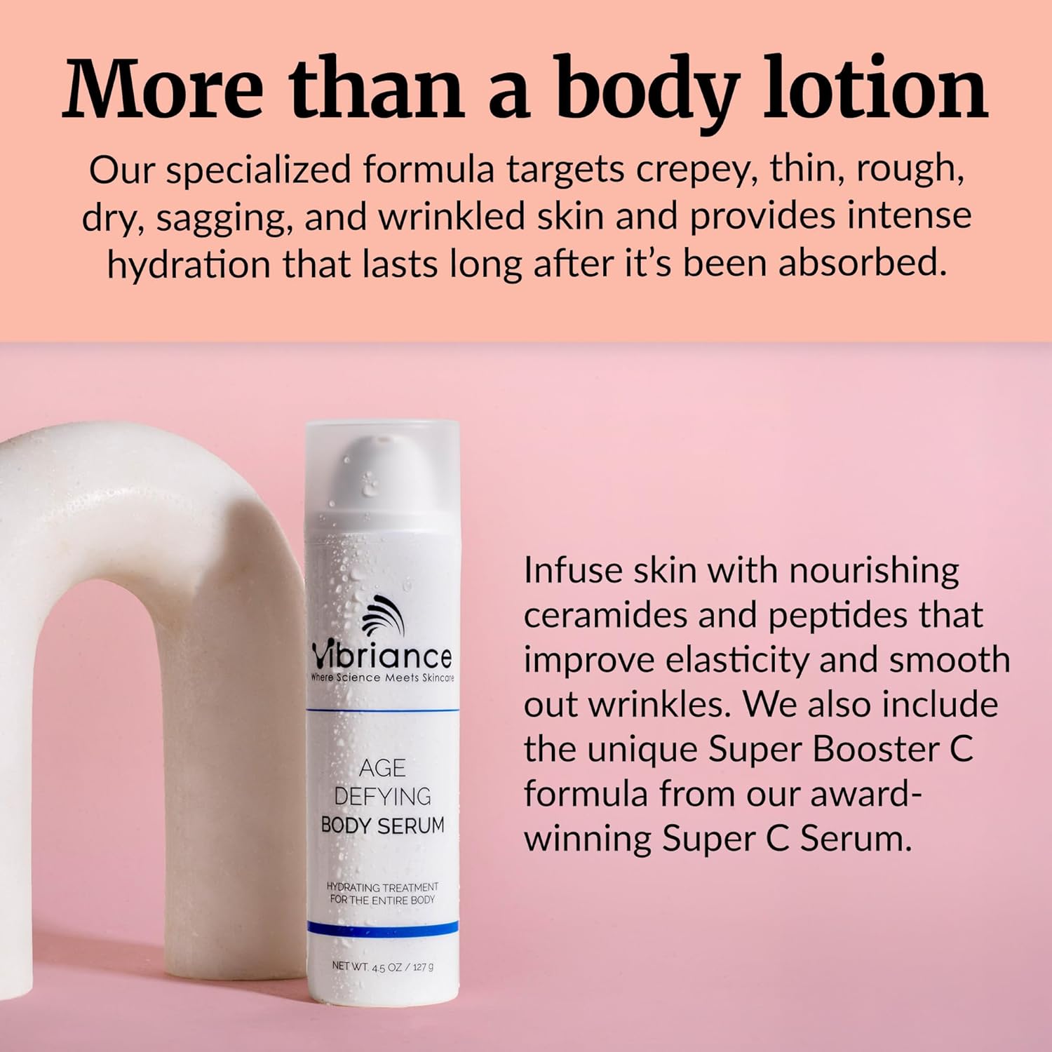 Vibriance Age Defying Body Serum, 4.5 fl oz - Anti Aging and Ultra Hydrating - Infused with Hyaluronic Acid - Fast-Absorbing Crepey Skin Corrector for Wrinkles, Dryness