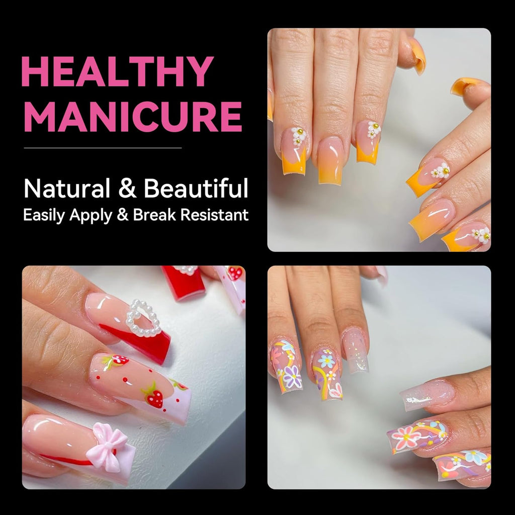 UNA GELLA No C Curve Medium Square Nail Tips 216 Pcs Pre-file Half Cover Straight Square Gel Nail Tips Clear Fake Nails Tips Half Matte Long Lasting For Nail Extension Home DIY Salon 12 Sizes