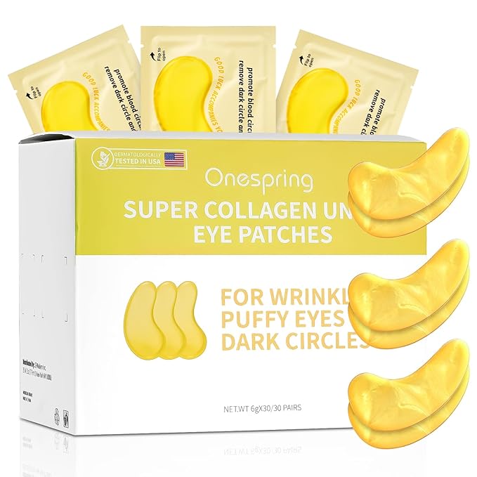 Under Eye Patches (30 Pairs) - 24K Gold Eye Mask for Puffy Eyes, Dark Circles, Under Eye Bags and Smooth Wrinkles, Eye Gel Pads With Collagen, Hyaluronic Acid & Castor Oil
