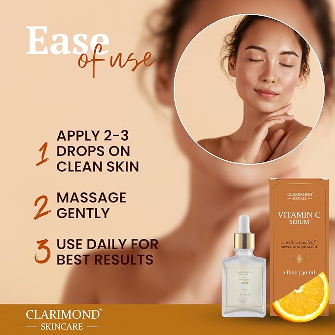 CLARIMOND Vitamin C Multi-Peptides Serum for Face – 20% Vitamin C enriched with Niacinamide & Hyaluronic Acid for Hydration & Glow, Dark Spot Remover & Brightening Serum with Chamomile & Witch Hazel