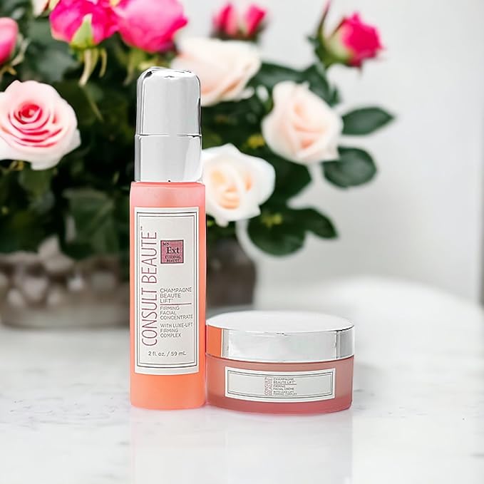 Consult Beaute - Champagne Beaute Lift Firming 2 Piece Set - Facial Moisture Cream and Skin Renewing Serum - Helps Tighten, Lift and Firm the Appearance of Sagging, Slack Skin on Face and Neck