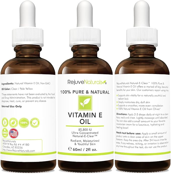 Vitamin E Oil - 100% Pure & Natural, 85,800 IU. Repair Dry, Damaged Skin from Surgery & Acne, Age Spots & Wrinkles. Boost Collagen for Moisturized, Youthful-looking Skin. d-alpha tocopherol, 2 Fl Oz