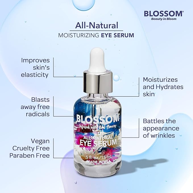 Blossom All Natural Eye Serum with Essential Oils, Organic Cruelty Free Moisturizing, Infused with Real Flowers, Made in USA, 0.5 fl. oz./15ml, Winter Wonderland