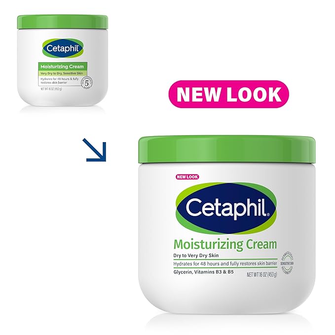 Cetaphil Face & Body Moisturizer, Hydrating Moisturizing Cream for Dry to Very Dry, Sensitive Skin, NEW 16 oz, Fragrance Free, Non-Comedogenic, Non-Greasy