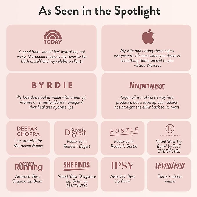 Organic Moroccan Magic Lip Balm 3 Pack | Original Unscented Lip Balm Set | Chapsticks for Dry Lips | Made with Natural Argan, Essential Oils Lip Moisturizer and Vitamin E | Smooth Application