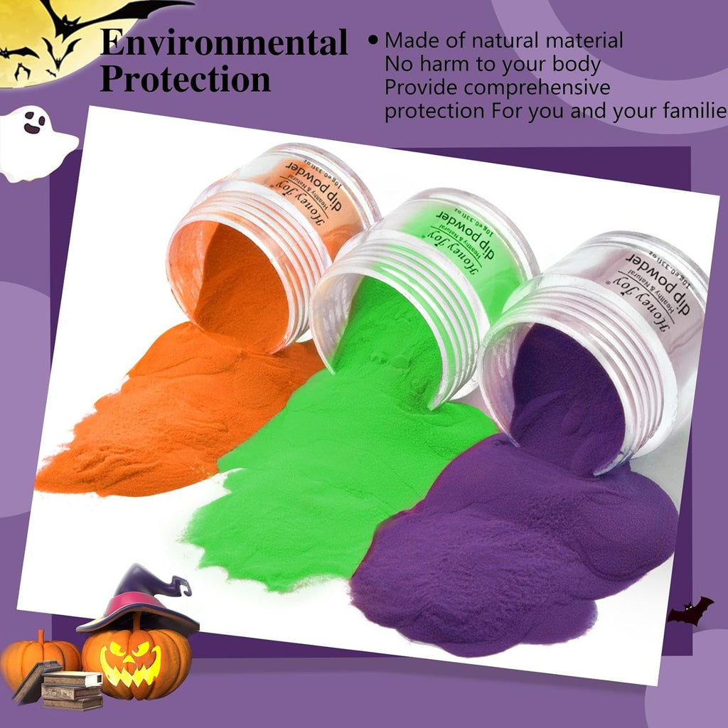 Honey Joy Dip Powder Nail Kit Starter, 4 Colors Halloween Witch Black Pumpkin Orange Mystic Purple Dipping Powder Liquid Set with Base Top Coat for Nail Art Manicure Salon DIY, Dip-7pcs-No.10