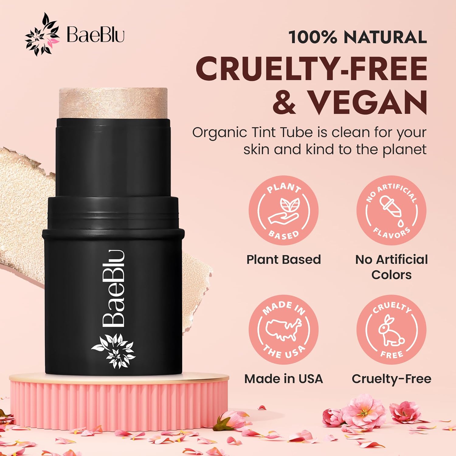 Organic Blush Tube, Chardonnay - 100% Natural Vegan Cream Blush Sticks, Multi-Use Bronzer, & Highlighter for Lips, Cheeks & Eyes, Buildable Shimmer, Gluten-Free, Paraben-Free, Made in USA