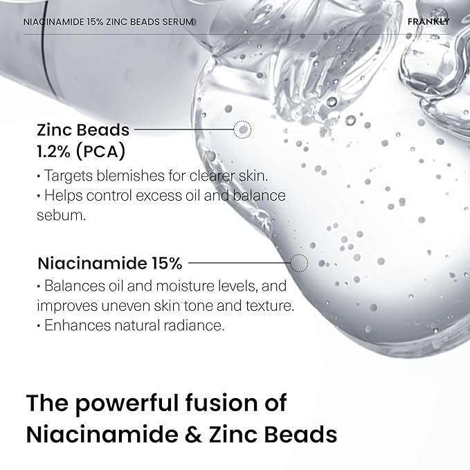 FRANKLY Niacinamide 15% & Zinc Beads Serum Jumbo: Acne & Dark Spots Care, Oil Control, Even Skin Texture & Glow | Vegan & Cruelty-Free | Non-Comedogenic All skin types Korean Skincare | 2.02 fl.oz