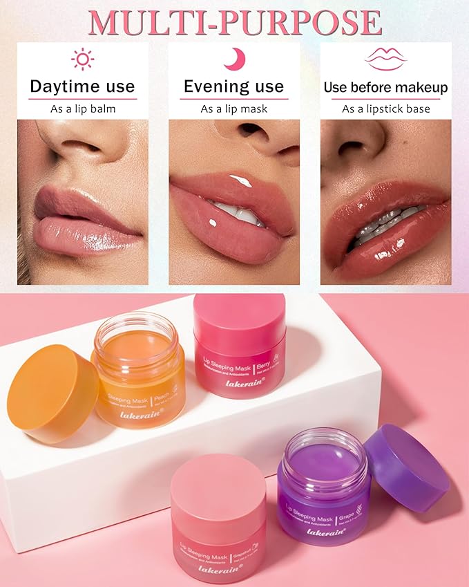 Sleeping Lip Mask, Overnight Hydrating & Prevention Dry and Cracked Lips Scrubs Exfoliator & Moisturizer, Ultra-Nourishing Lip Sleeping Mask with Wand, Lip Care Therapy Treatment for Women-04#Grape