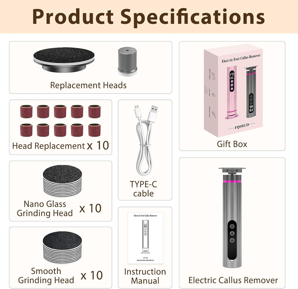 Electric Foot Callus Remover - 2 in 1 Electric Foot File,Adjustable Speed Foot File with Sandpaper Discs & Grinding Heads, 9 Speeds Callus Remover for Feet, Pedicure Tools for Valentine's Day Gift