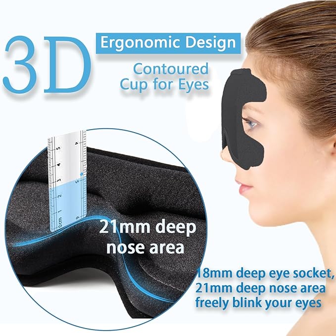 Eye Mask for Lash Extensions, Sleep Mask for Side Sleeper, Eyelash Sleeping Mask for Extensions,100% Block Out Light Sleeping Eye Mask for Women Men ,3D Sleeping Mask Adjustable Strap Ear Plugs