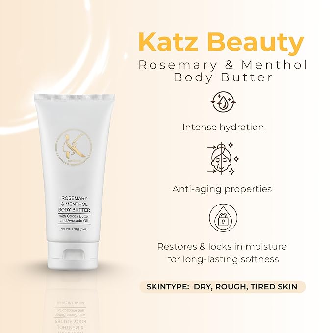 Katz Beauty Shea Butter Body Butter - Rosemary & Menthol, Long-lasting Hydration, Body Butter.