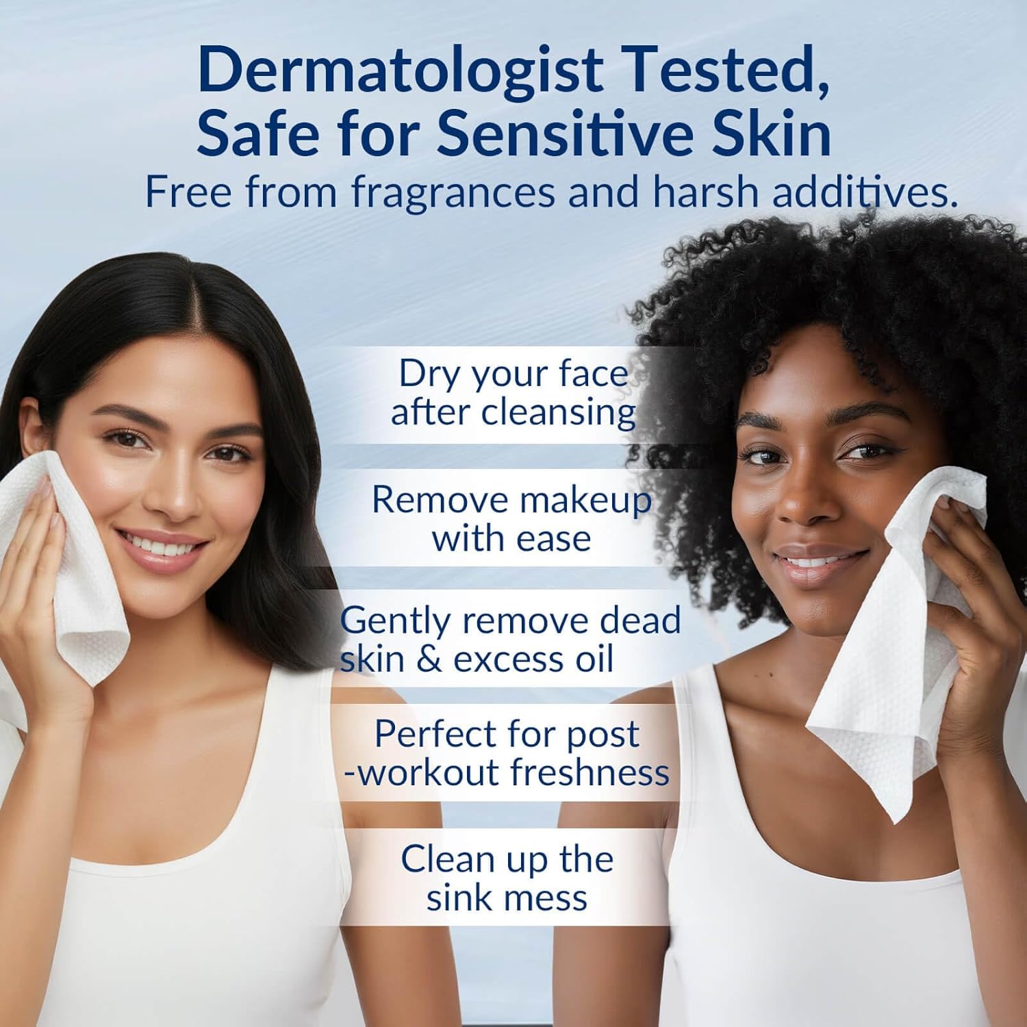 XL Disposable Face Towels, Ultra Soft Makeup Remover Dry Wipes, 100% Biodegradable, Non-Toxic, Facial Towelettes for Washing Face, Thick Towelettes for Sensitive Skin, Unscented, 60 Count