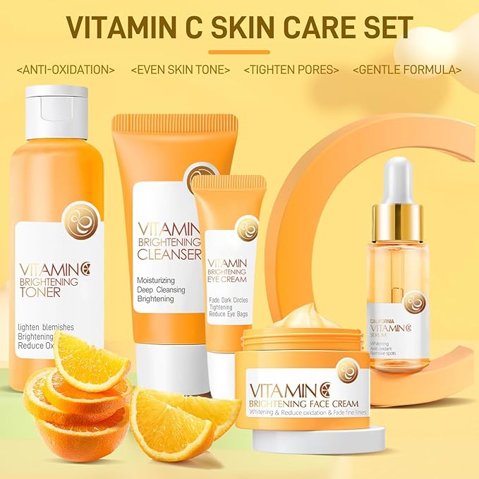 Skin Care Set, 5Pcs Vitamin C Skin Care Sets & Kits, Skin Care for Teenage Girls Gift Set with Cleanser, Toner, Serum, Eye Cream, Facial Cream, Facial Skin Care Sets & Kits