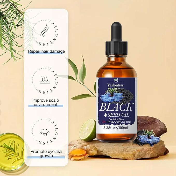 Black Seed Oil - Hair Growth Oil, Carrier Oil for Relaxing Massage and Body Oil, Black Seed Oil for All Hair Types and Skin(Black Seed Oil, 3.4 Fl Oz)