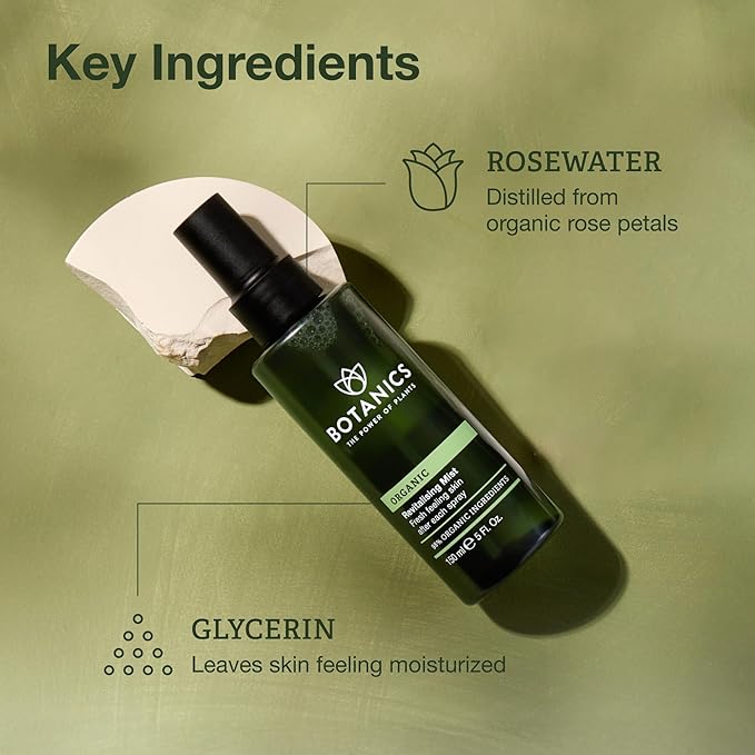 Botanics Hydrating Face Mist - Revitalizing Rose Water Spray for Face - Helps Skin Feel Smooth & Moisturized - Made with 98% Organic Ingredients - Vegan & Cruelty-Free Skin Care Spray (5 Fl Oz)