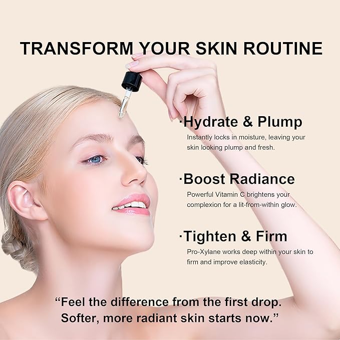 Vitamin C Serum for Face with Hyaluronic Acid, Hydrating & Tightening, Dual Vitamin C with Vitamin E & Pro-Xylane, For All Skin Types, 1fl oz Tawny Dropper Bottle