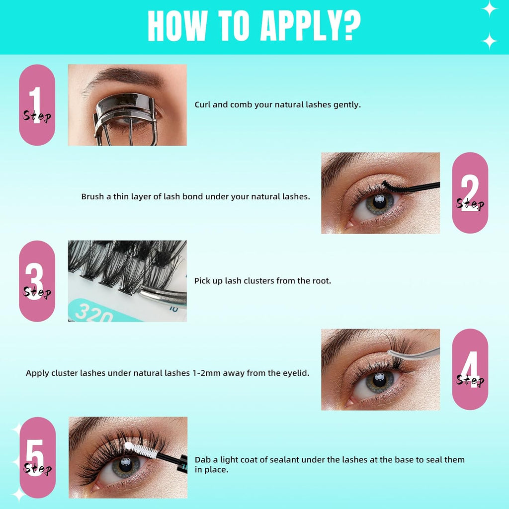 Lash Clusters Wispy 320PCS Eyelash Extension 40D 50D Cluster Lashes Individual Lashes DIY Lash Extension Natural Look Cluster Eyelash Extensions Soft False Eyelashes at Home for Beginners(D-Mix9-16mm)