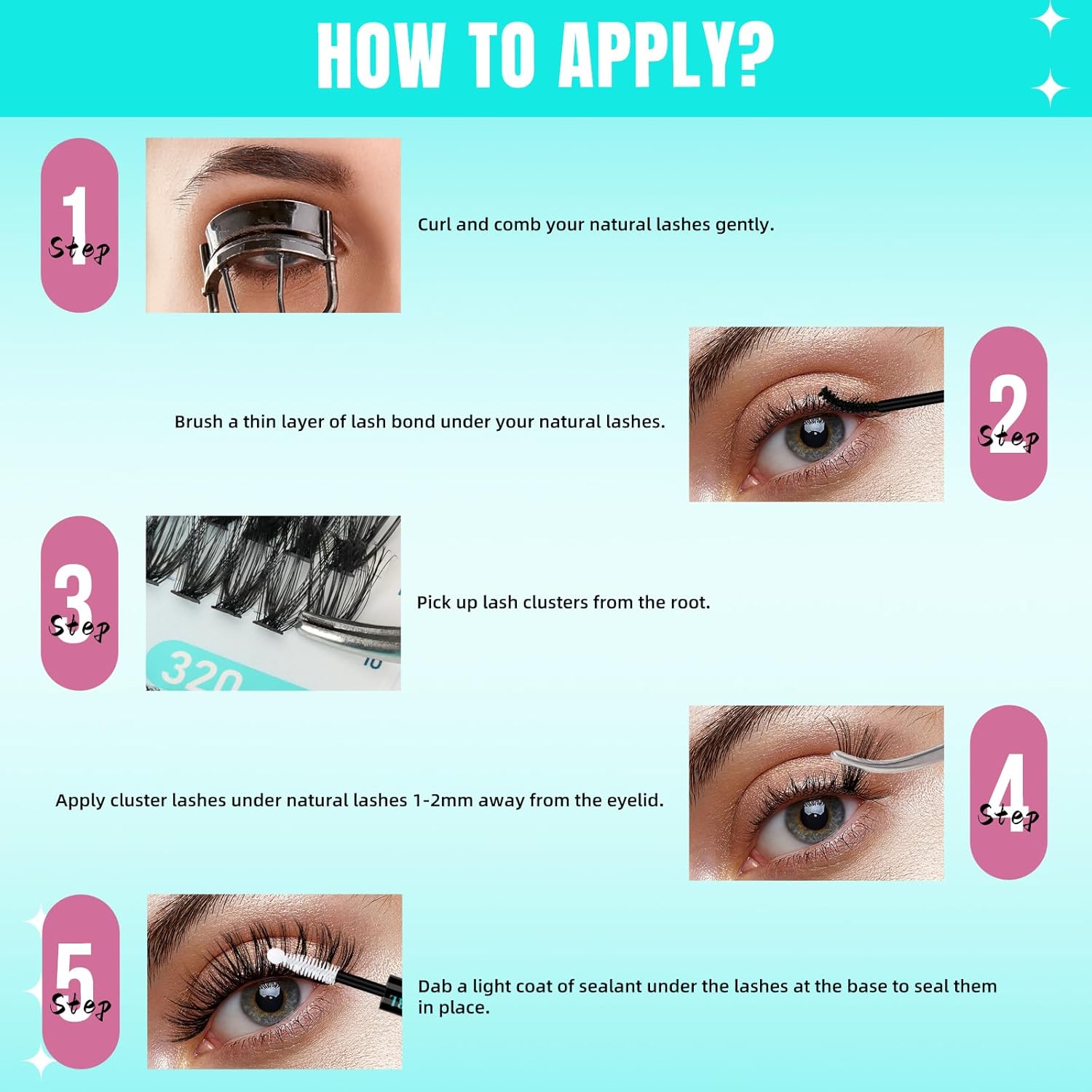 Lash Clusters Wispy 320PCS Eyelash Extension 30D Cluster Lashes Individual Lashes DIY Lash Extension Natural Look Cluster Eyelash Extensions Soft False Eyelashes at Home for Beginners(D-Mix9-16mm)