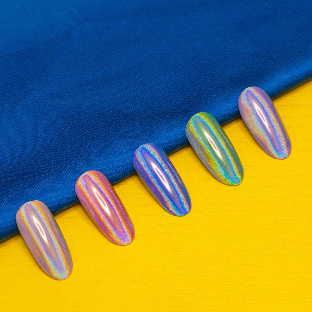 Artdone 3jars Holographic Chrome Nail Powder 1Gram Each, Unicorn Holo Rainbow Mirror Effect 20um 35um 65um Nail Pigment kit For Gel Polish Nail Art crome Set