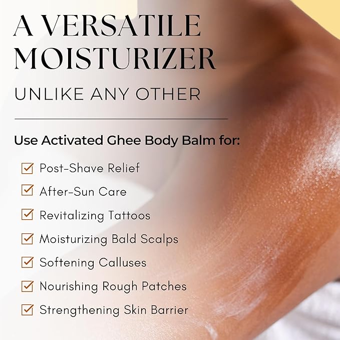 Activated Ghee Body Oil/Balm | Shea Moisturizer | Moisturizer for Extra Dry Skin | Innovative New Formulation | Ghee, Shea Butter, Coconut Oil | After Sun Moisturizer (8 oz)