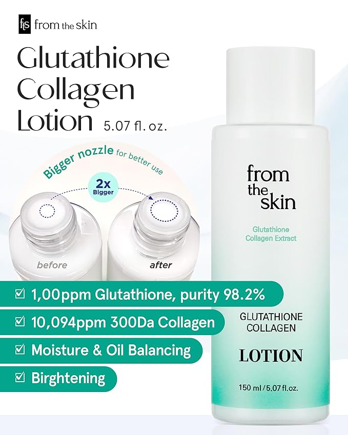 Glutathione Collagen Lotion - Intense Hydration and Firming for Dry Skin, Radiance Boost, Fast-Absorbing, Non-Greasy with Panthenol & Lactobacillus Extract, 5.3 fl.oz.