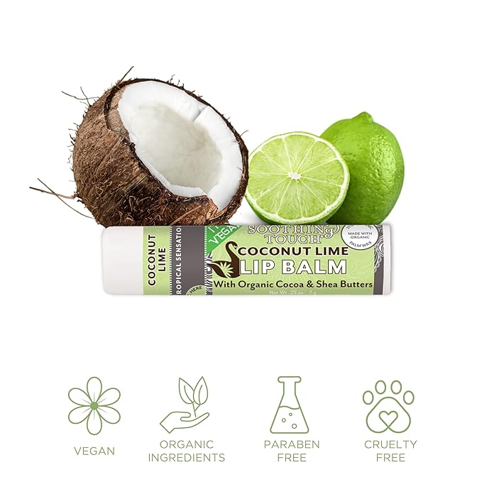 Vegan Lip Balm Set - Variety Pack of 3 Soothing Touch Lip Balms. Large 0.25 oz size. Includes Bonus Muslin Pouch (3 x 4 in) Unique Gift Bundle from Tiny Seed (Lemon Cardamom, Coconut Lime, Grapefruit)