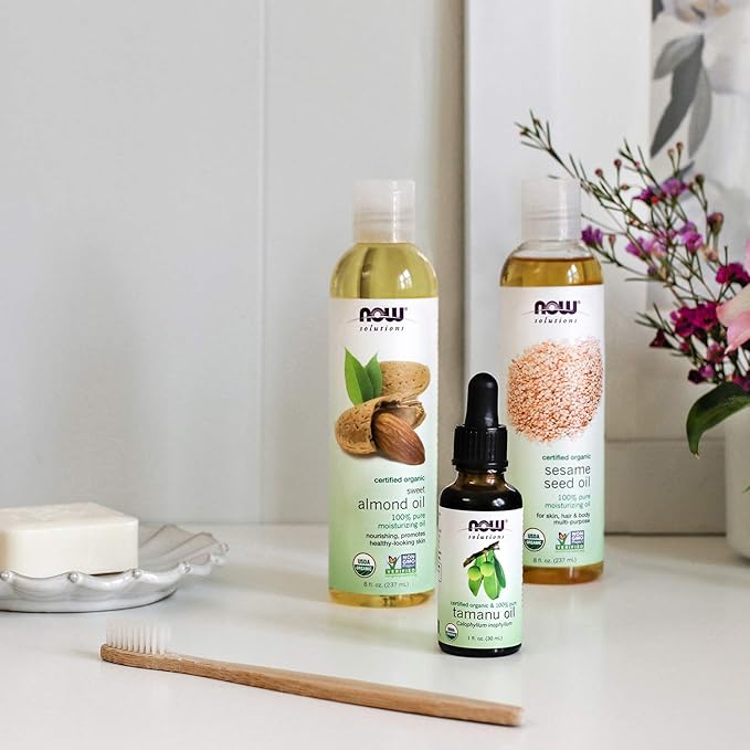 NOW Solutions, Organic Sesame Seed Oil, 100% Pure Moisturizing Oil for Skin and Hair, with Vitamins, Minerals and Phytonutrients, 8-Ounce (Pack of 5)