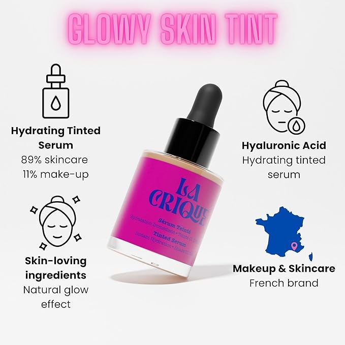 Tinted Serum - Hydrating Face Serum with Hyaluronic Acid - Skin Tint - Lightweight Foundation for Skin Glow - 99% Natural Ingredients - Vegan Makeup & Skincare - 1.0 Fl Oz – 03 Medium