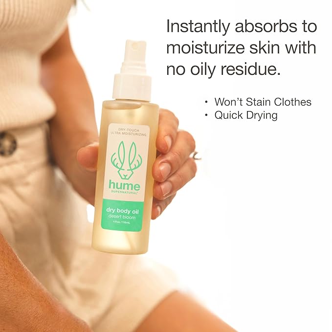 HUME SUPERNATURAL Dry Body Oil Spray - Moisturizing Oil for Dry Skin, After Shower Body Oils for Women and Men, Dry Oil Body Spray, Nourishing, Hydration, Glow, Probiotic, Desert Bloom, 2-Pack