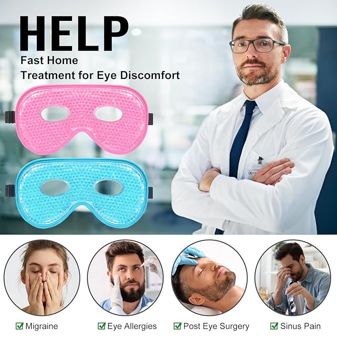 BeeVines Gel Eye Mask, 2 Pack XL Jumbo Size Cooling Ice Masks for Puffy Eyes for Men & Women, Cold & Warm Compress for Post Surgery, Puffiness, Allergies, Sinuses & Migraines Treatment